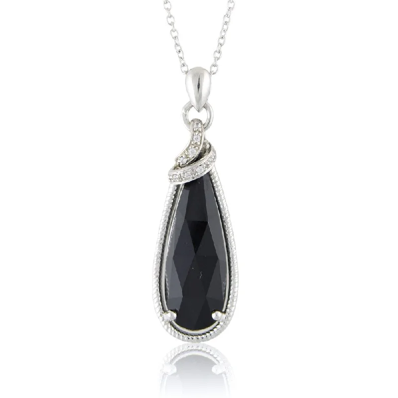 pearl necklace for brides -Sterling Silver 6 1/5ct Created Black Onyx 18-inch Necklace