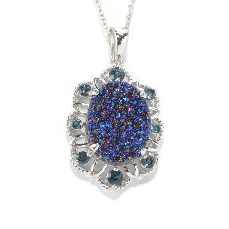 diamond pendant necklace for women -Sterling Silver Blue Drusy London Blue Topaz Necklace