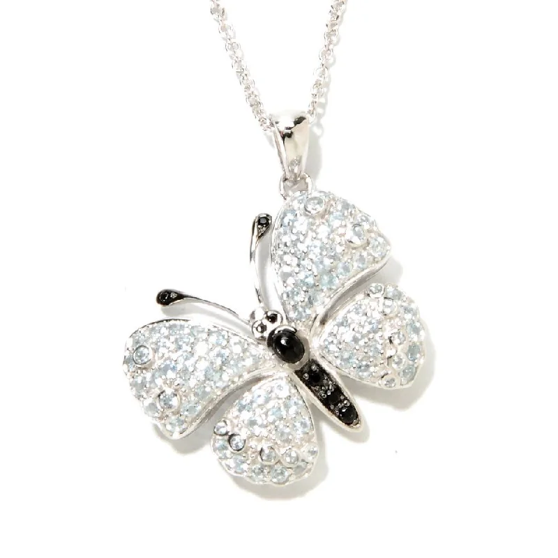 zodiac sign necklace for women -Sterling Silver Blue Topaz and Black Spinel Butterfly Necklace