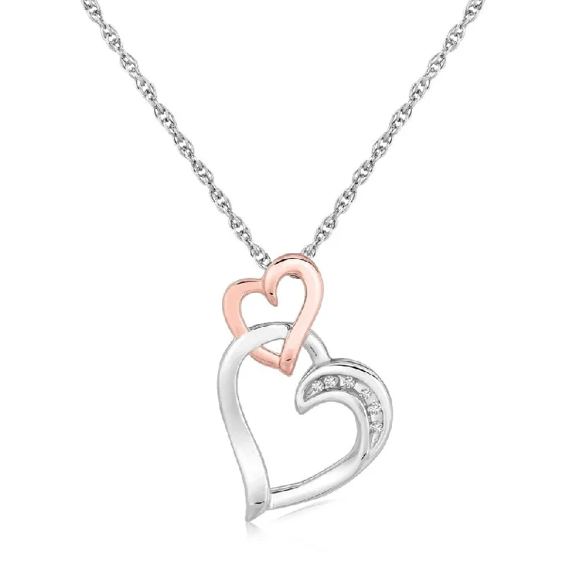 vintage silver necklace for women -Sterling Silver Cascading Dual Heart Diamond Accented Pendant (.02 cttw)