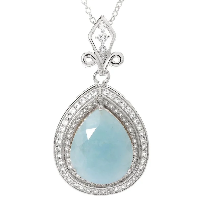 celestial necklace for women -Sterling Silver Milky Aquamarine and White Topaz Necklace