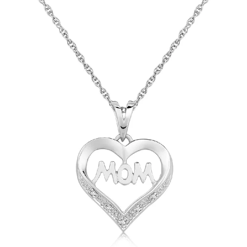 pearl necklace for brides -Sterling Silver MOM Heart Motif Diamond Accented Pendant (.01 cttw)