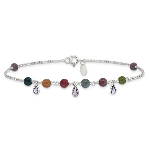 romantic heart necklace for girlfriend -Sterling Silver Multi-Colored Jasper & Amethyst Anklet Bracelet