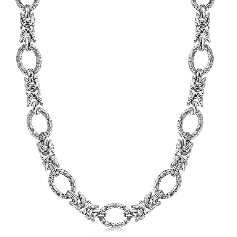 silver heart necklace for women -Sterling Silver Rhodium Plated Knot Style and Textured Oval Chain Necklace