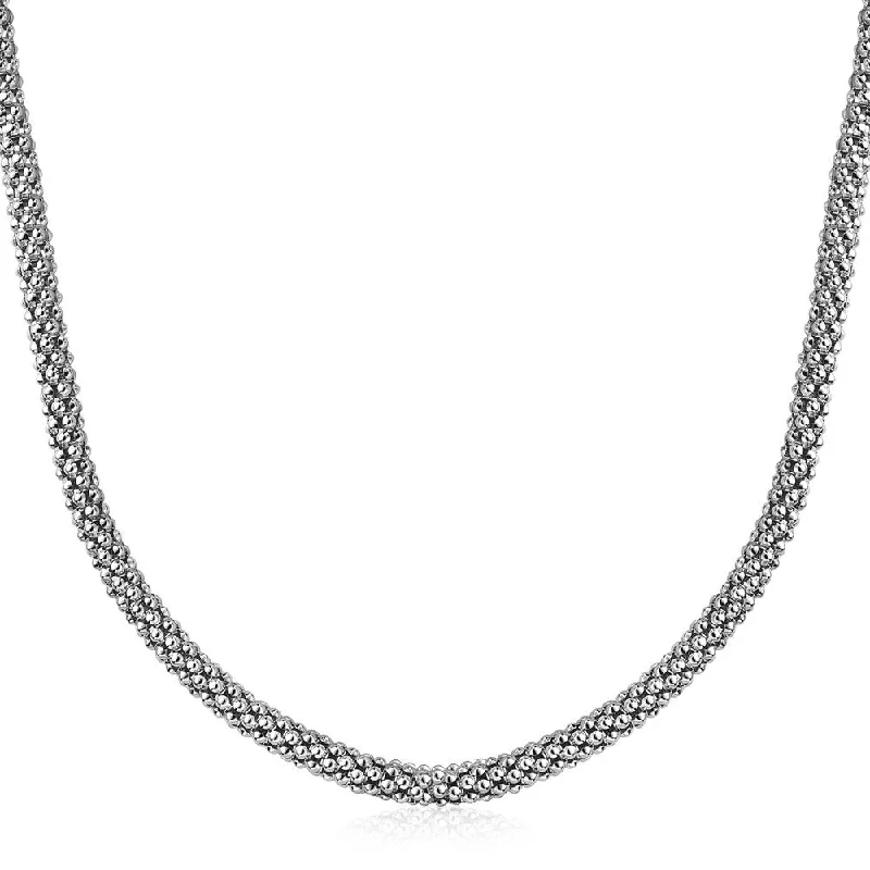 bohemian style necklace for women -Sterling Silver Rhodium Plated Popcorn Style Necklace