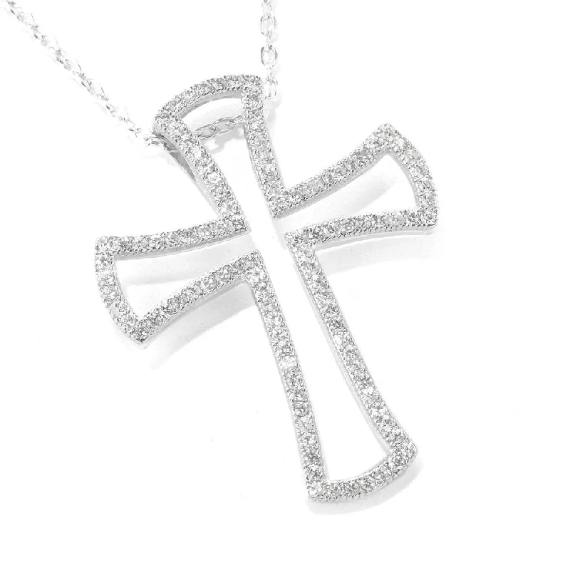 matching friendship necklaces -Sterling Silver White Zircon Open Cross Pendant