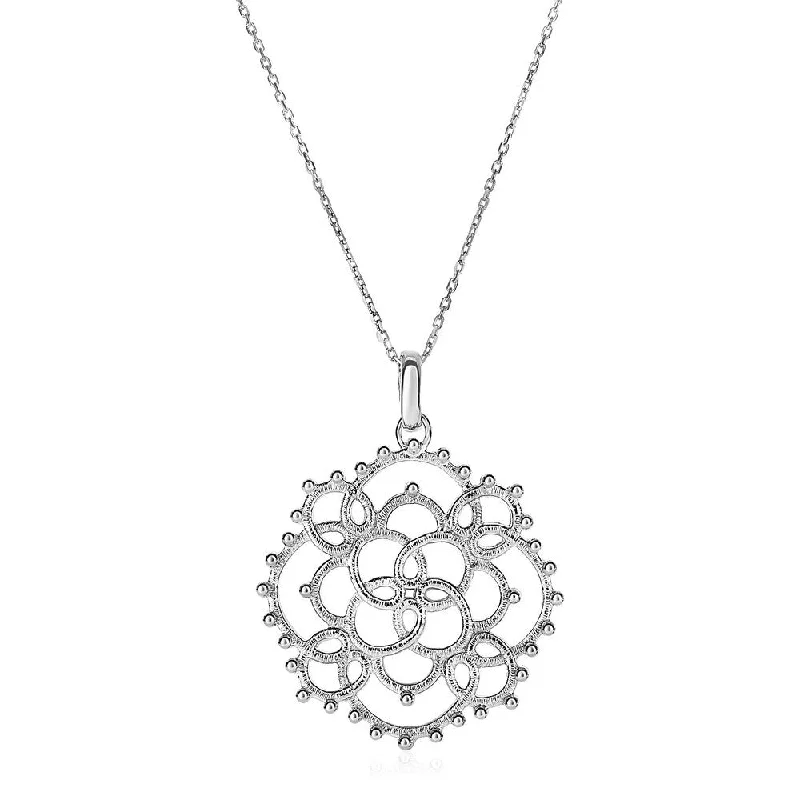 dainty cross necklace for women -Textured Loop Pattern Pendant in Sterling Silver