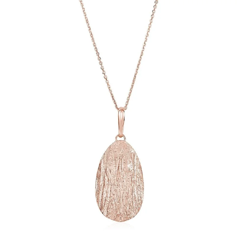 rose gold initial necklace for women -Textured Oval Pendant with Rose Finish in Sterling Silver