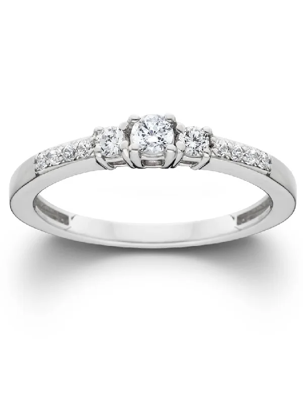 family tree ring for moms -1/2ct Three Stone Round Diamond Engagement Ring 14K White Gold