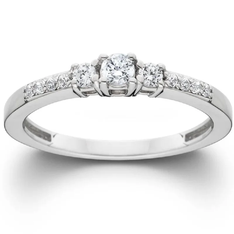 layered midi ring for women -1/2ct Three Stone Round Diamond Engagement Ring 14K White Gold