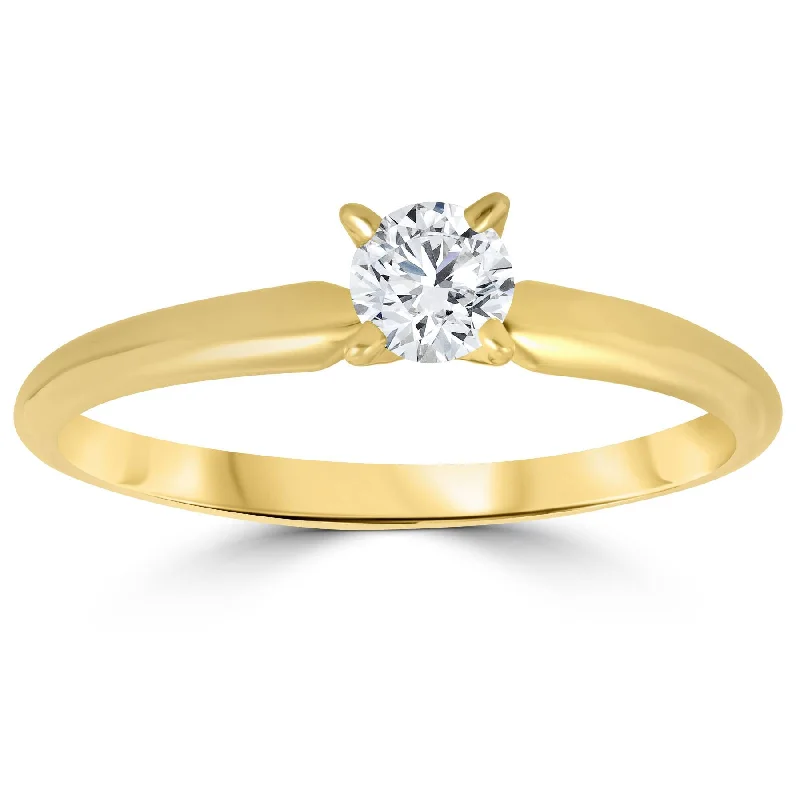 gemstone band ring for men -1/3ct Round Diamond Solitaire Engagement Ring 14k Yellow Gold