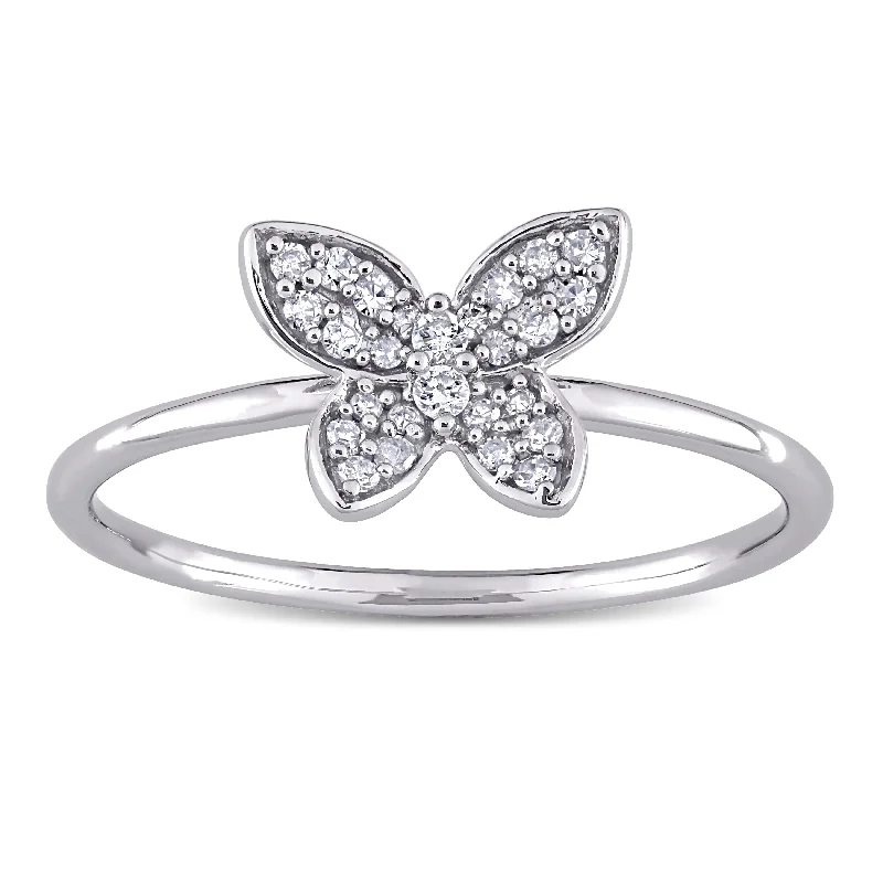 bold geometric ring for women -1/8ct TDW Diamond Butterfly Cluster Ring in 10k White Gold by Miadora