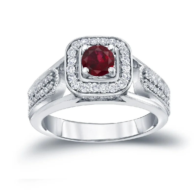 cubic zirconia ring for women -14k Gold 1/6ct Ruby and 1/3ct TDW Diamond Engagement Ring by Auriya