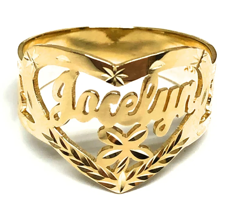 angel wing ring for remembrance -14k Solid Gold Yellow CUSTOMIZED Heart Name Ring