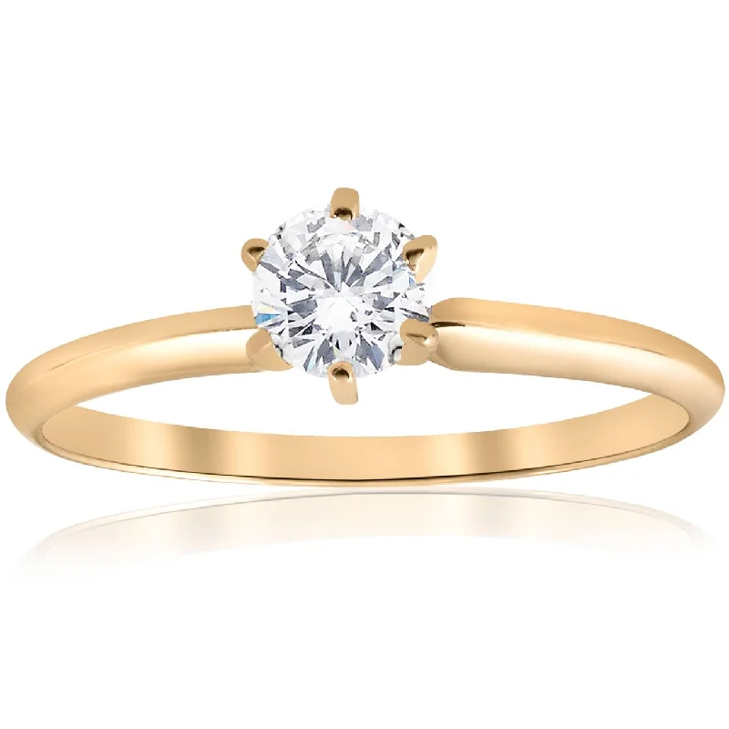 rose gold ring for women -14k Yellow Gold 1/2ct Round Solitaire Diamond Engagement Ring