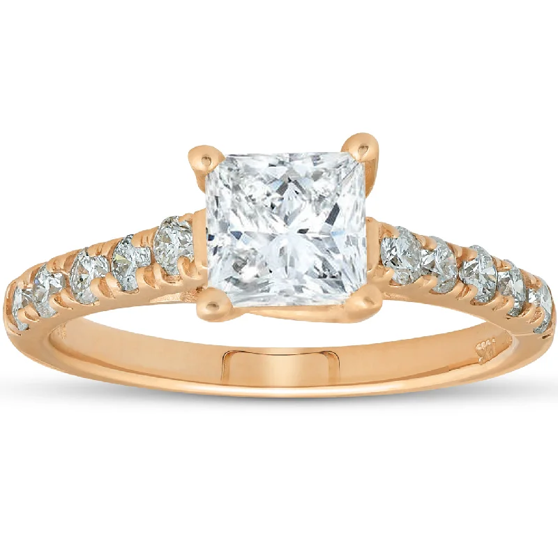 braided band ring for men -14k Yellow Gold Princess Cut 1 1/4ct Enhanced Diamond Cathedral Engagement Ring