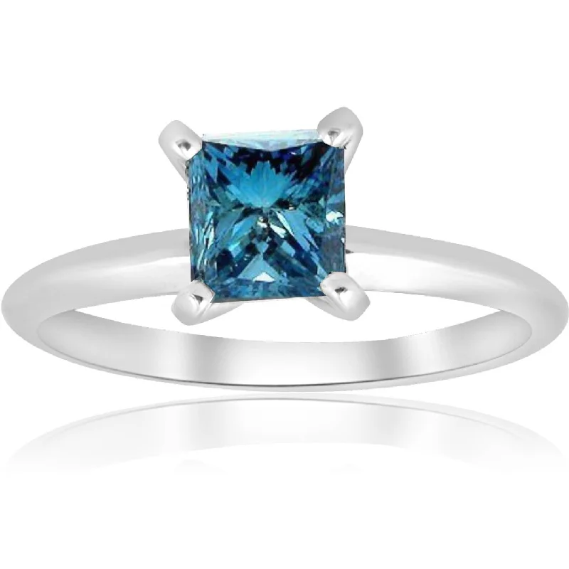 infinity ring for couples -1ct Blue Princess Cut Diamond Solitaire Engagement Ring 14k White Gold