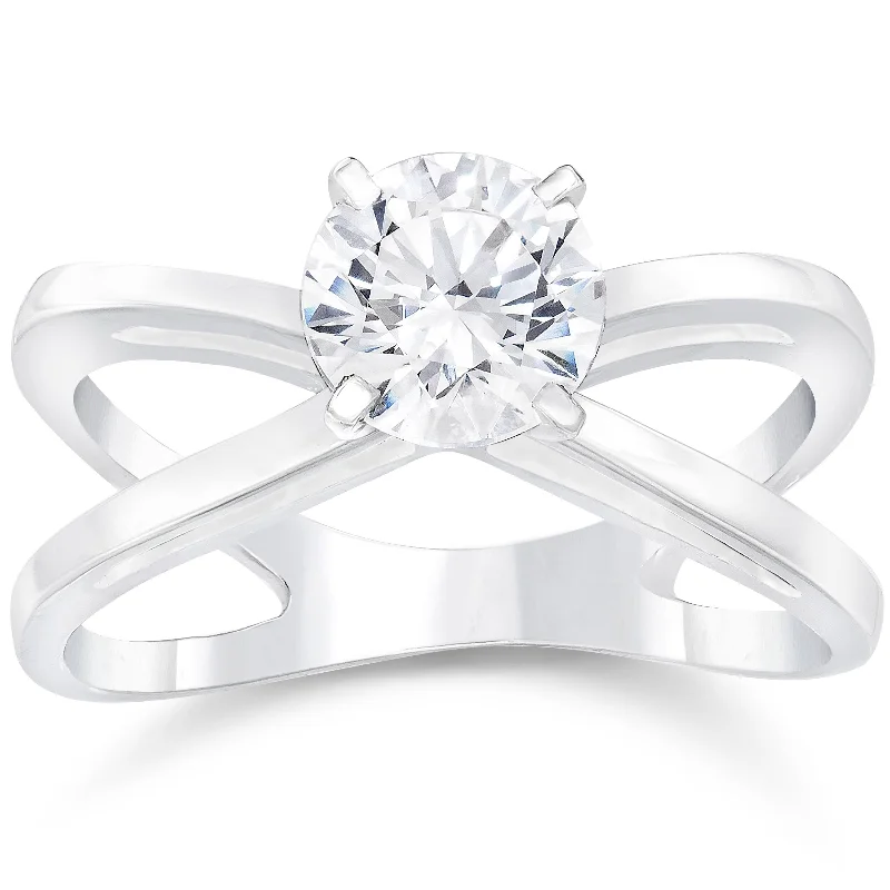 angel halo ring for women -1ct Round Cut Diamond Solitaire Engagement Ring 14k White Gold