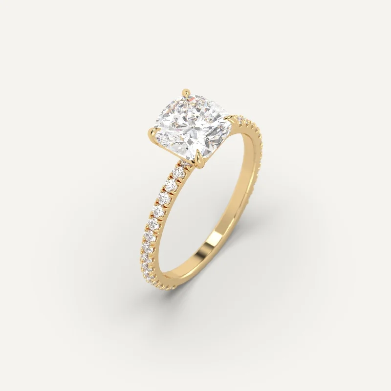 custom name signet ring for women -2 carat Cushion Cut Diamond Ring