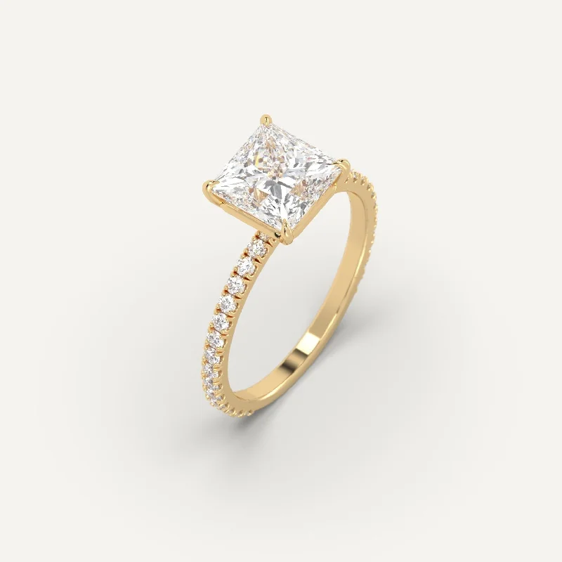 gold band ring for couples -2 carat Princess Cut Diamond Ring