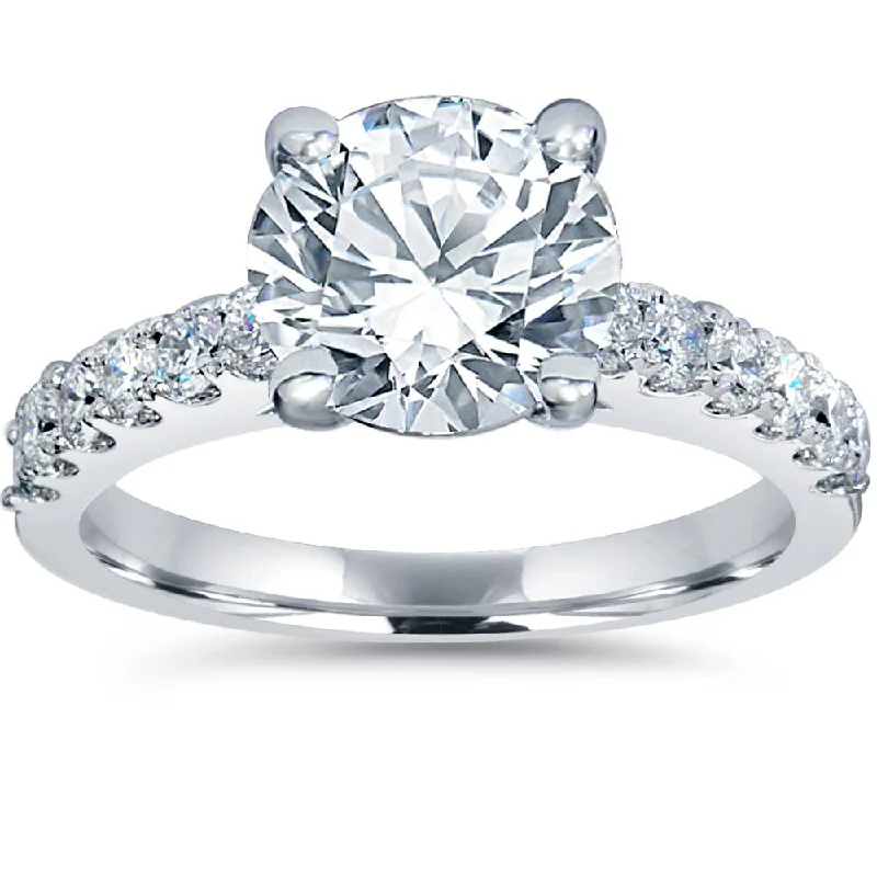 elegant band ring for evening wear -2 ct TDW Diamond Engagement Ring Solitaire With Accents 14K White Gold