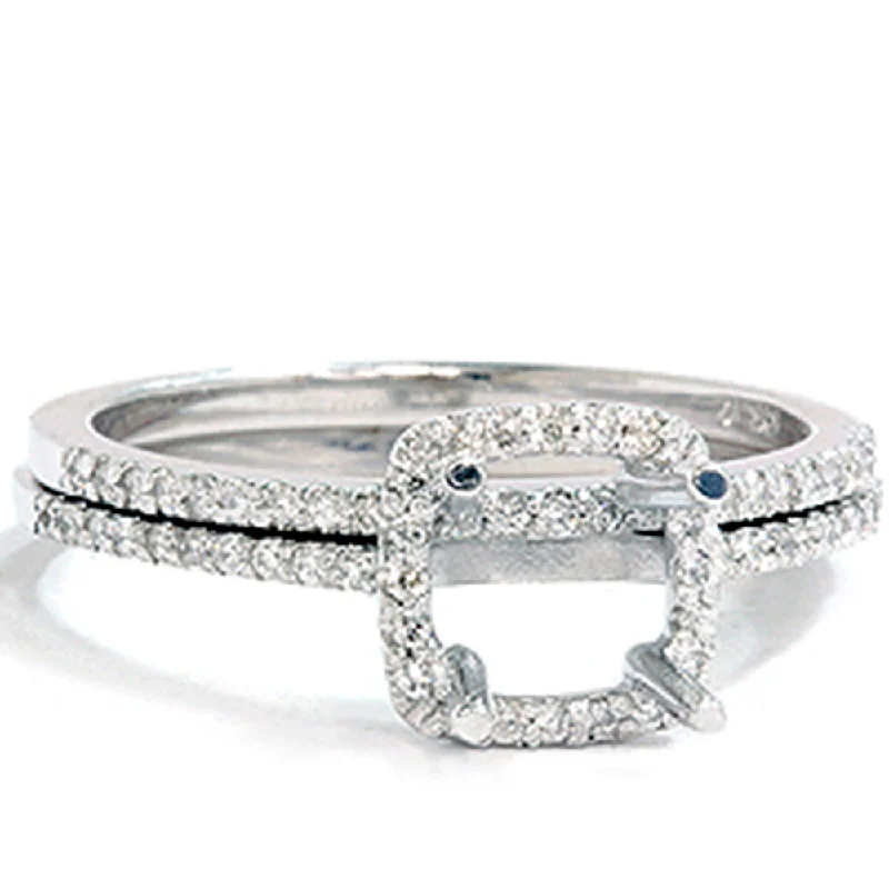 dainty ring for layering -3/8ct VS1 Diamond Engagement Semi Mount White Gold Ring Set