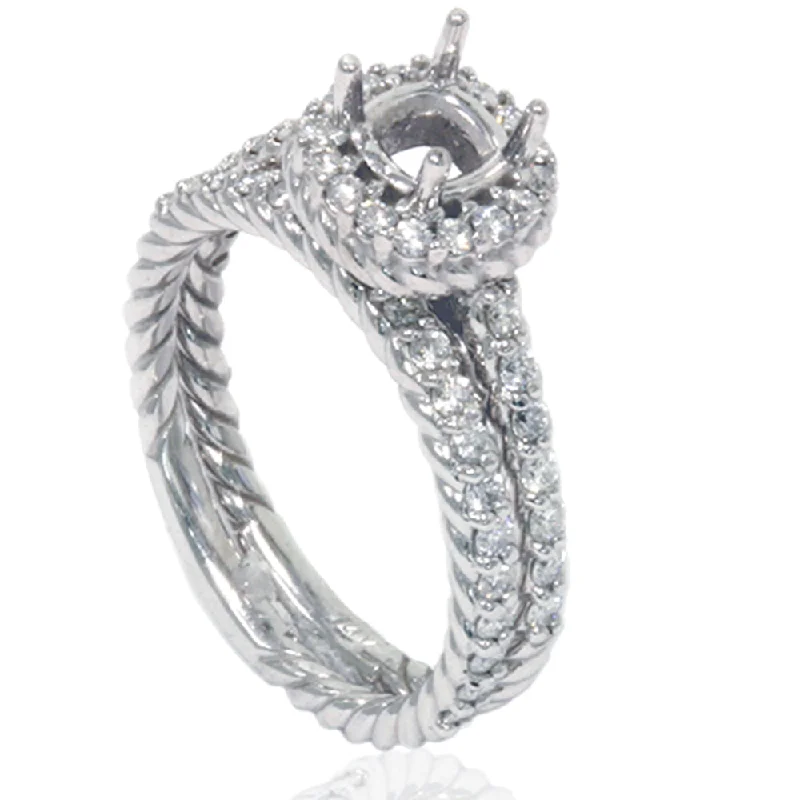 custom engraved ring for gifts -7/8ct Braided Engagement Wedding Ring Set 14K White Gold