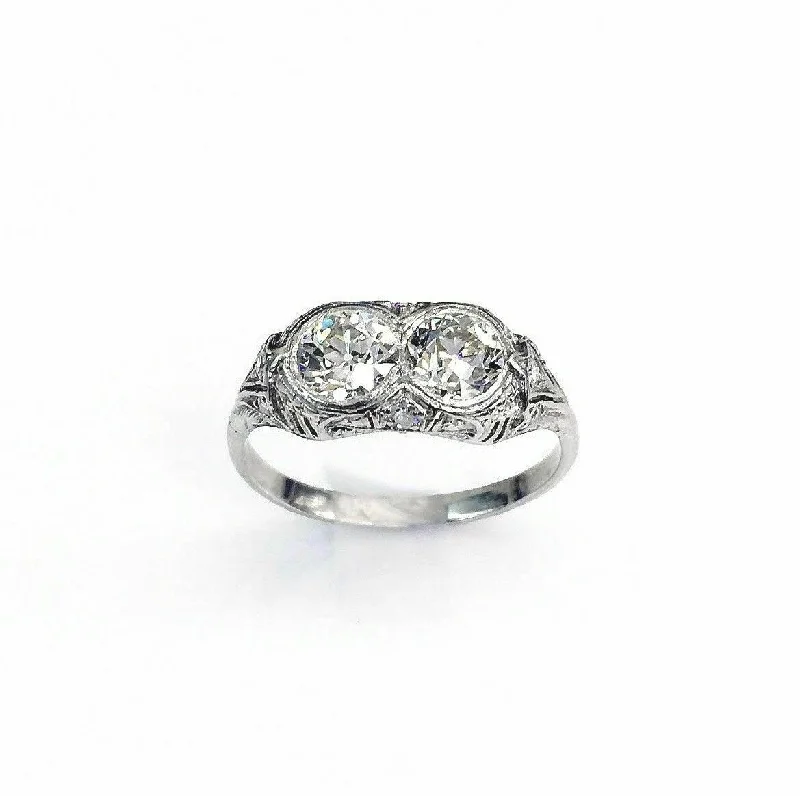 heart-shaped ring for women -Antique Art Deco Platinum Diamond Wedding Ring Circa 1940's Majority VS Diamonds