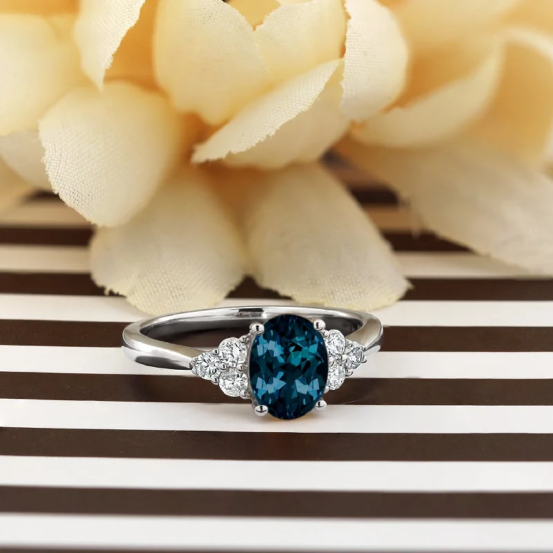 sterling silver ring for men -Auriya 1 1/10ct Oval London Blue Topaz and Diamond Engagement Ring 1/4ctw 14k Gold