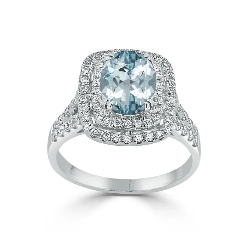 silver band ring for men -Auriya 1 1/2ct Oval-cut Aquamarine and Halo Diamond Engagement Ring 5/8ctw 18k Gold