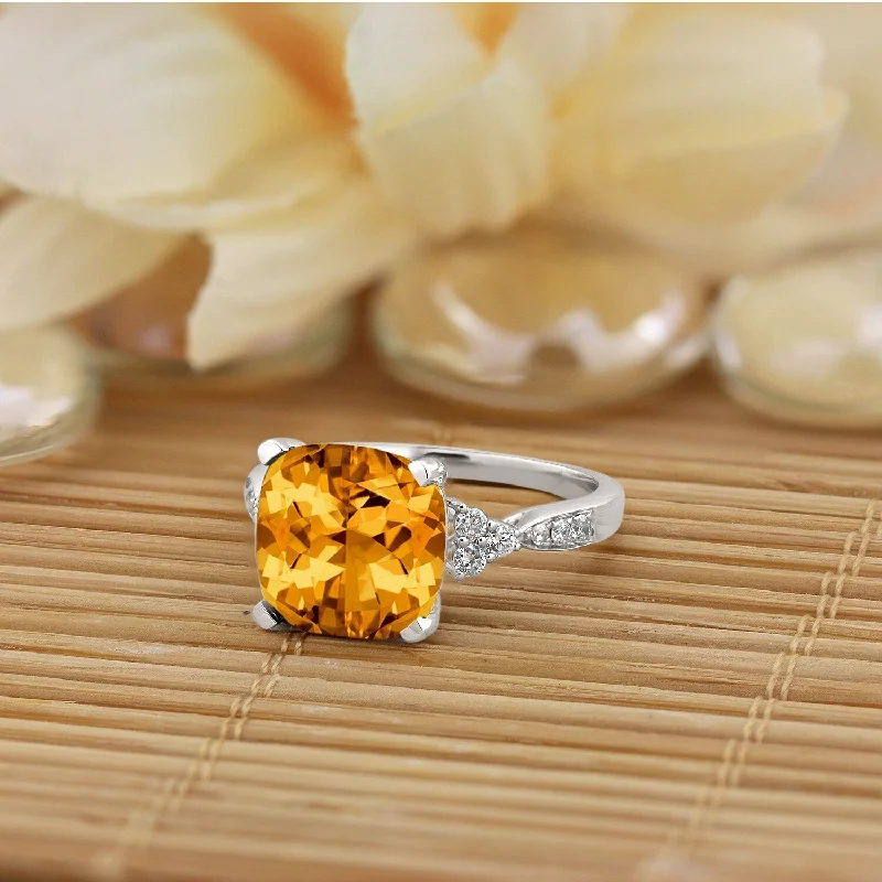 butterfly ring for girls -Auriya 1 1/5ct Fancy Cushion Citrine and Diamond Engagement Ring 1/4cttw 14k Gold