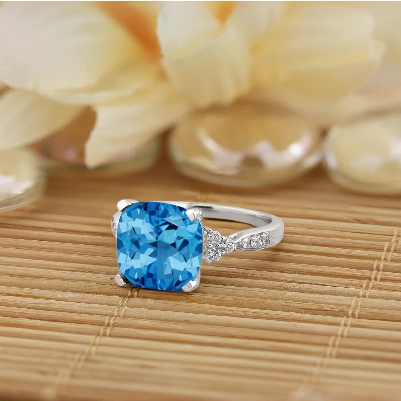 gemstone ring for women -Auriya 1 1/5ct Fancy Cushion Swiss Blue Topaz and Diamond Engagement Ring 1/4ctw 14k Gold