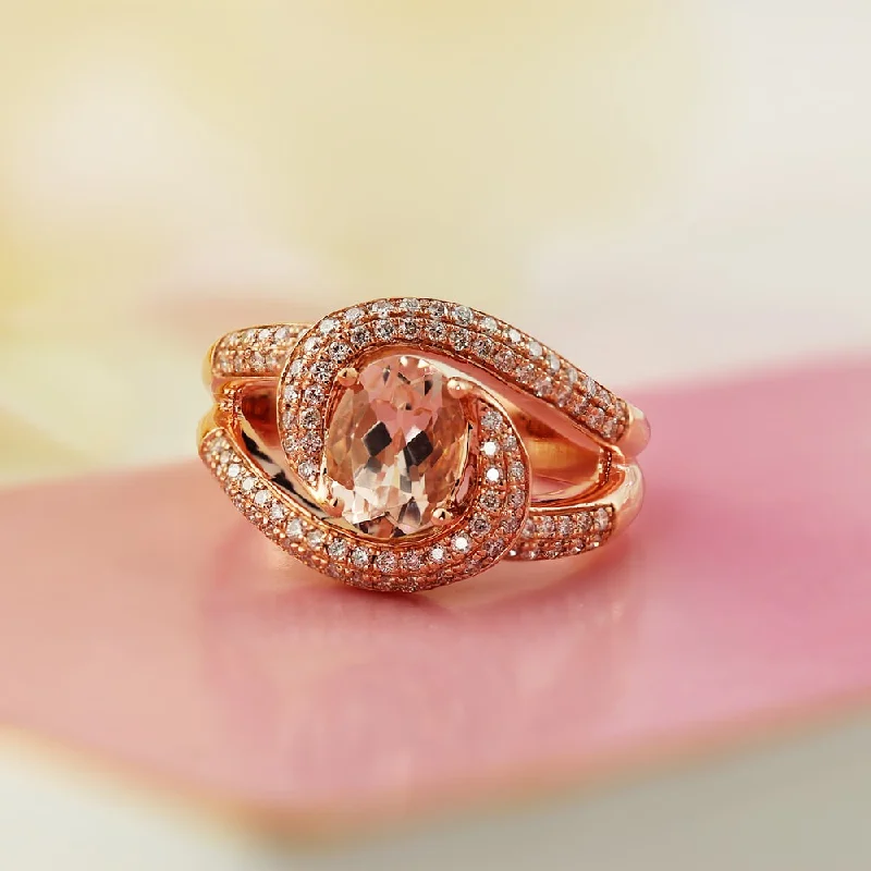 diamond engagement ring for women -Auriya 1 1/5ct Oval Shaped Morganite and 2/5ctw Halo Diamond Ring 10-karat Rose Gold