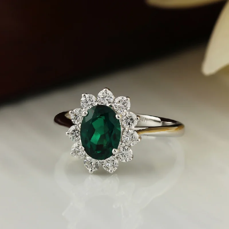 layered midi ring for women -Auriya 1 1/8ct Oval-cut Emerald and Halo Diamond Ring 5/8cttw 18K Gold