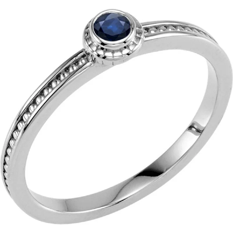 long distance ring for couples -Auriya 1/10cttw Ultra-Thin Stackable Beaded Accent Blue Sapphire Ring 10K Gold