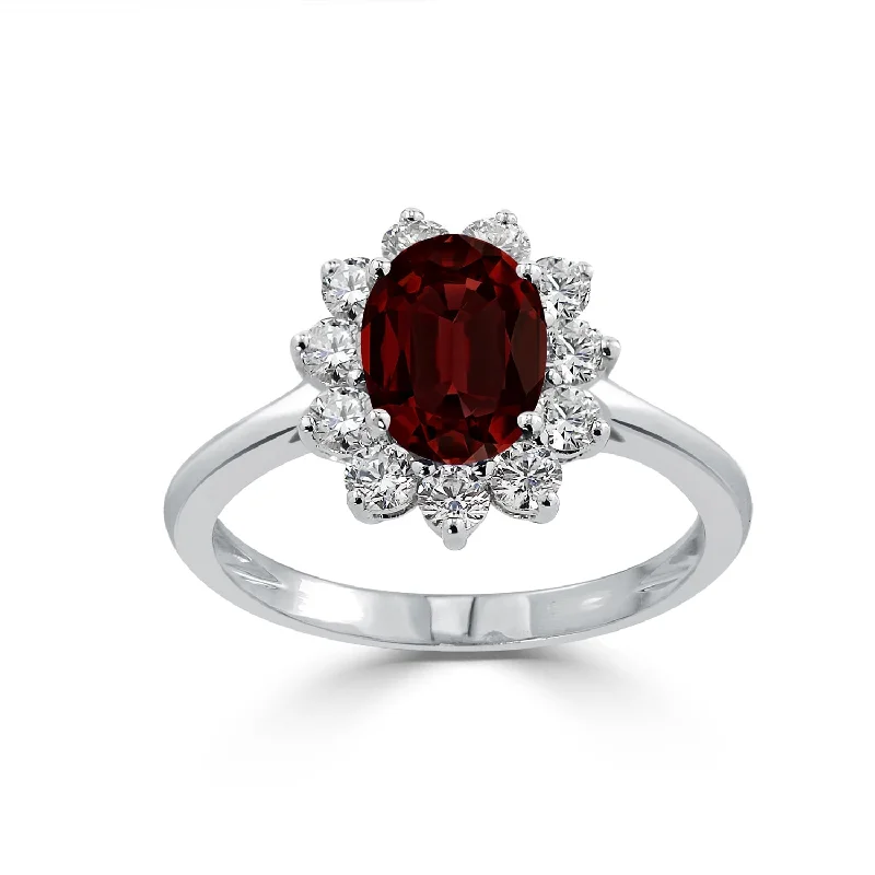 gold knot ring for women -Auriya 1 5/8ct Oval-cut Red Garnet and Halo Diamond Ring 5/8cttw 18K Gold