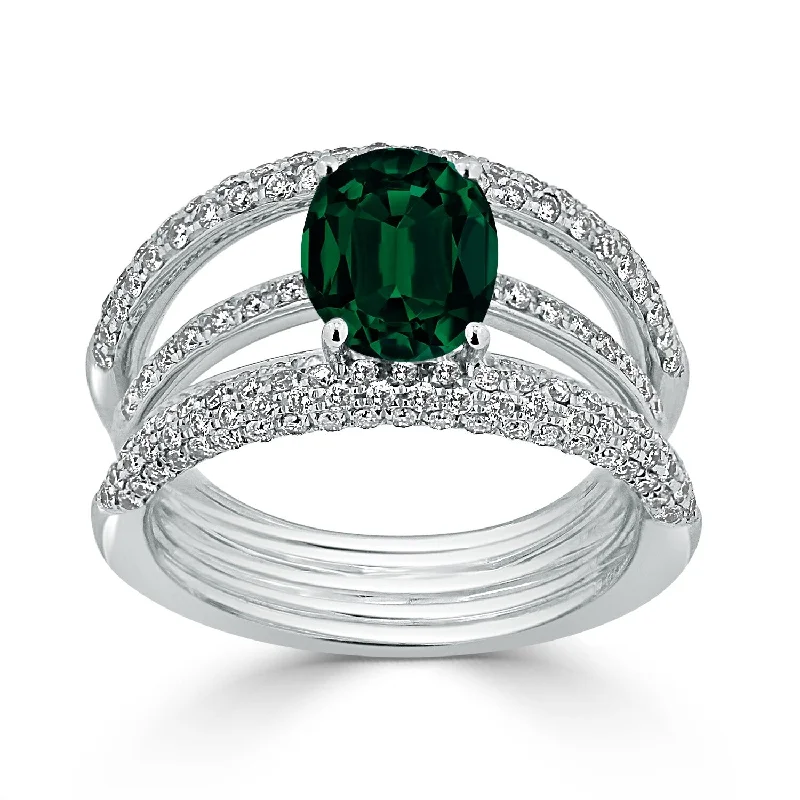 gold coin ring for women -Auriya 1 5/8ct Oval Green Emerald and Diamond Ring 9/10ctw 18K Gold