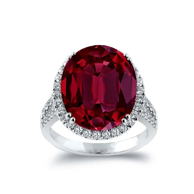 graduation ring for girls -Auriya 10 3/8ct Oval-cut Red Ruby and Halo Diamond Ring 5/8ctw 18K Gold