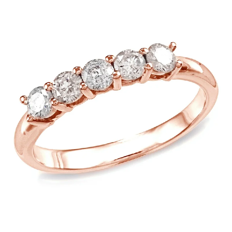 silver stackable ring for women -Auriya 10k Gold 10k Rose Gold 1/2ctw 5-Stone Diamond Wedding Band