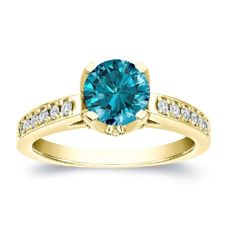 statement ring for special occasions -Auriya 14k Gold 1 1/3ctw Round Blue Diamond Engagement Ring