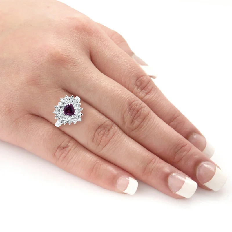 statement ring for special occasions -Auriya 14k Gold 1ct Purple Sapphire and 1 1/10ct TDW Double Halo Round Diamond Ring