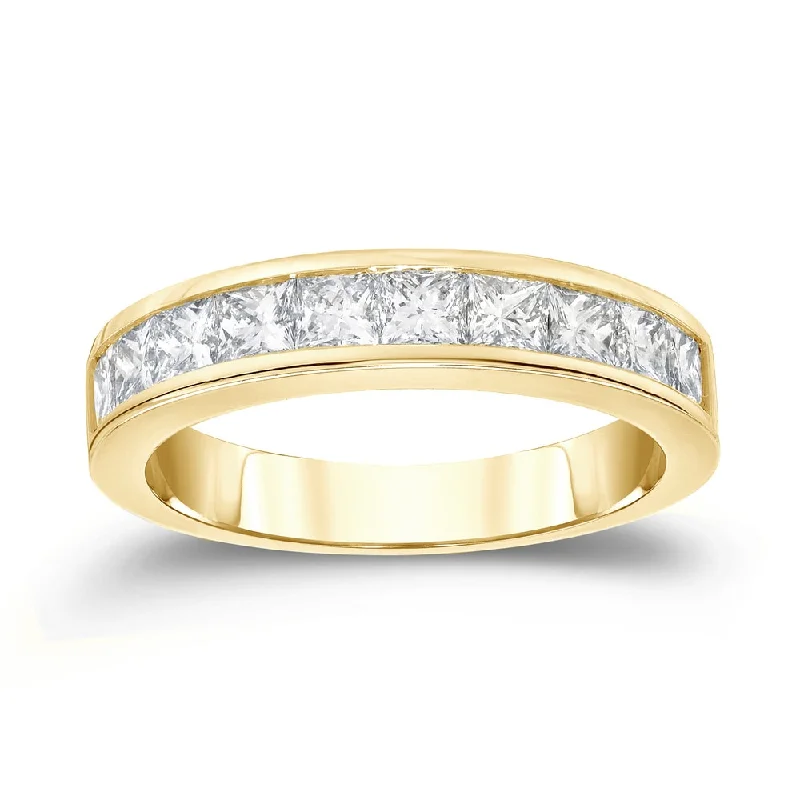 bold statement ring for women -Auriya 14k Gold 1ctw Princess-Cut Channel Diamond Wedding Band