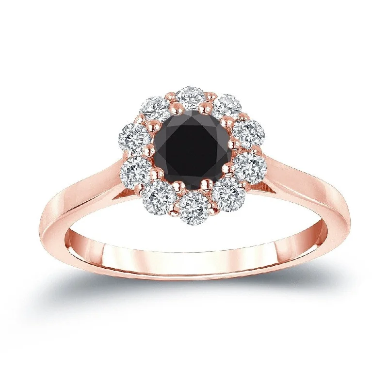 stackable gold ring for women -Auriya 14k Gold 3/4ctw Halo Black Diamond Engagement Ring