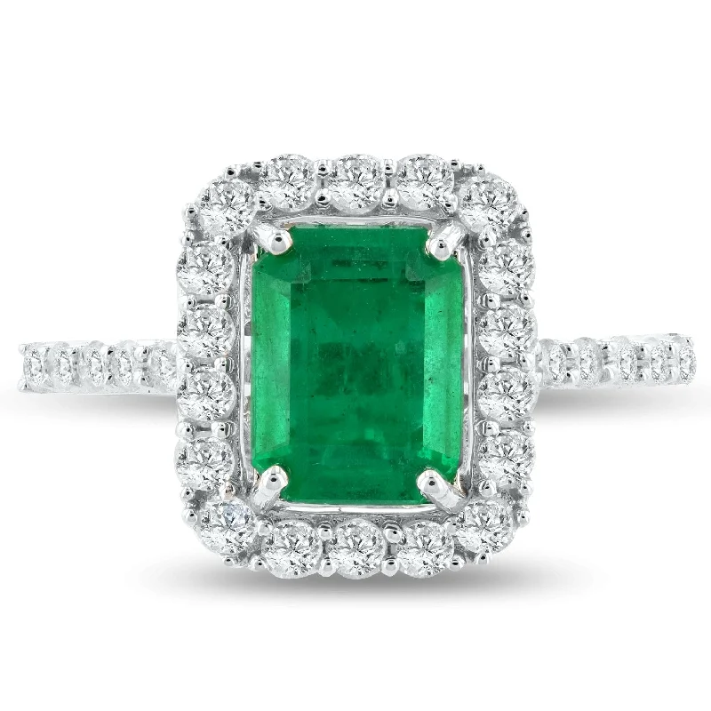 luxury pearl ring for brides -Auriya 14k White Gold 1 1/3ct Emerald and 1/2ct TDW Diamond Ring