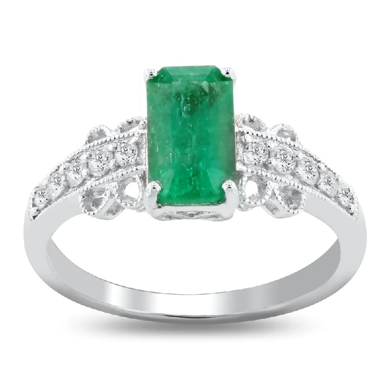 simple gold band ring -Auriya 14k White Gold 1 1/3ct Emerald and 1/5ct TDW Diamond Ring