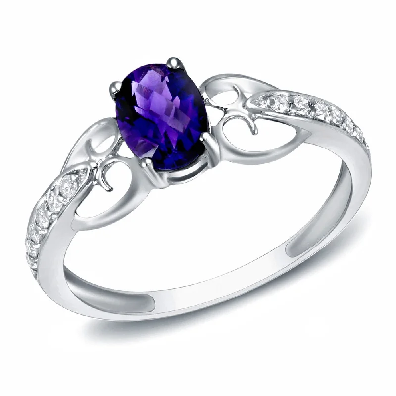 dainty ring for layering -Auriya 14k White Gold 3/20ct TDW Amethyst and Diamond Fashion Ring (H-I, SI1-SI2)