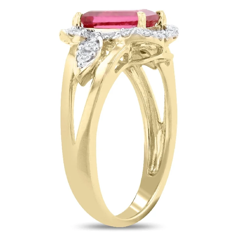 rose quartz ring for women -Auriya 14k Yellow Gold 1 3/8ct Rubellite and 3/8ct TDW Diamond Ring