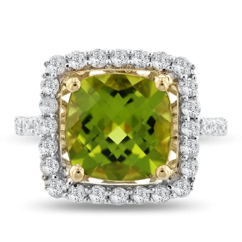 long distance ring for couples -Auriya 14k Yellow Gold 4 3/4ct Peridot and 3/4ct TDW Diamond Ring