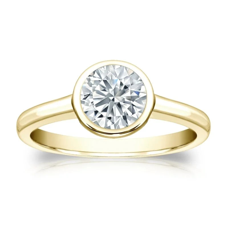 birthstone ring for moms -Auriya 18k Gold GIA Certified 1.00ct TDW Solitaire Bezel Set Diamond Engagement Ring