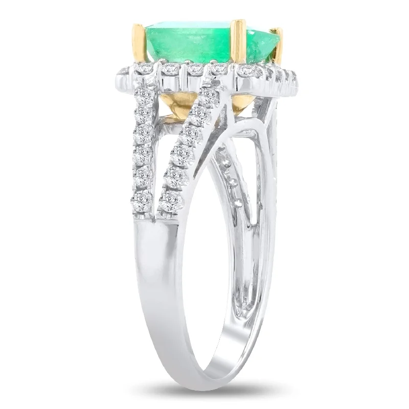 luxury pearl band ring for women -Auriya 18k White Gold 2 1/3ct Emerald and 3/4ct TDW Diamond Ring